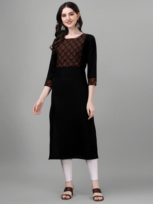 black three quarter sleeve straight kurta - 20393681 - Very Small Image - 1