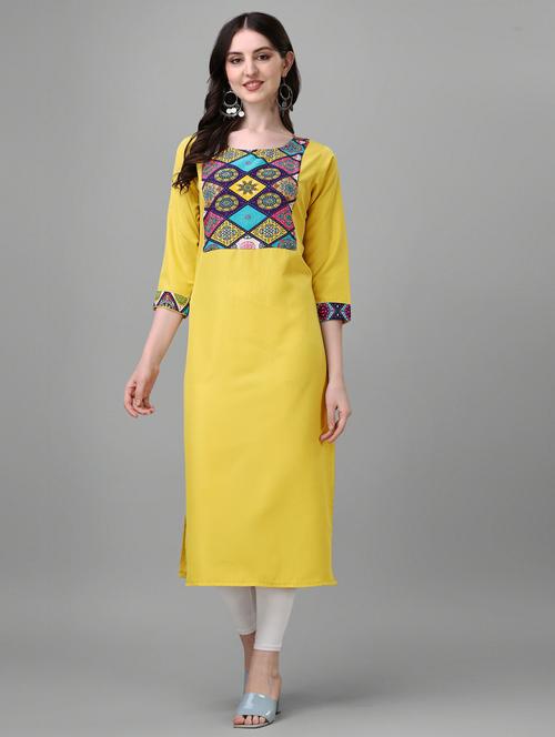 yellow palcement print straight kurta - 20393686 - Very Small Image - 1