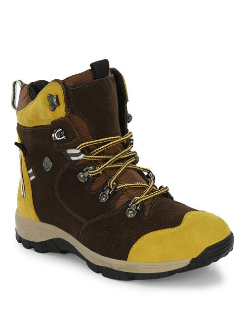 men color block coffee brown leather hiking boot - 20394696 - Very Small Image - 1