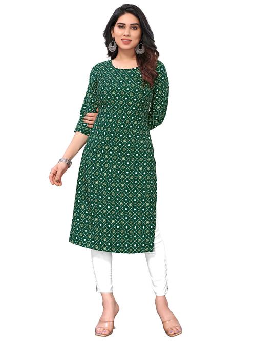 green printed round neck straight kurta - 20394772 - Very Small Image - 1
