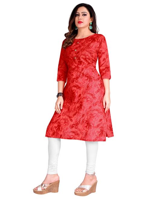 red printed round neck straight kurta - 20394783 - Very Small Image - 1