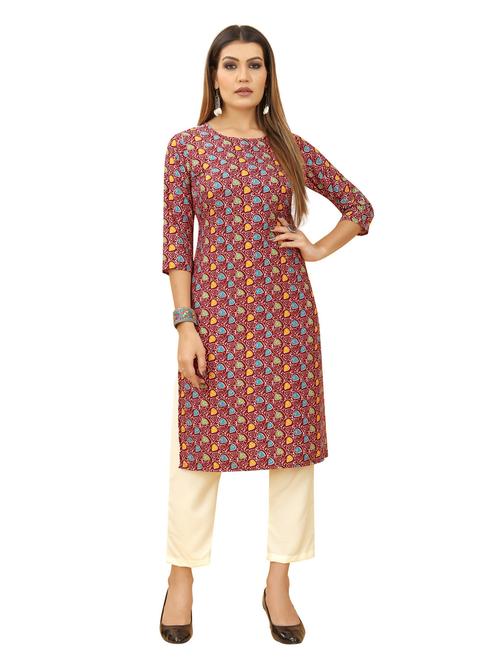 maroon printed round neck straight kurta - 20394795 - Very Small Image - 1