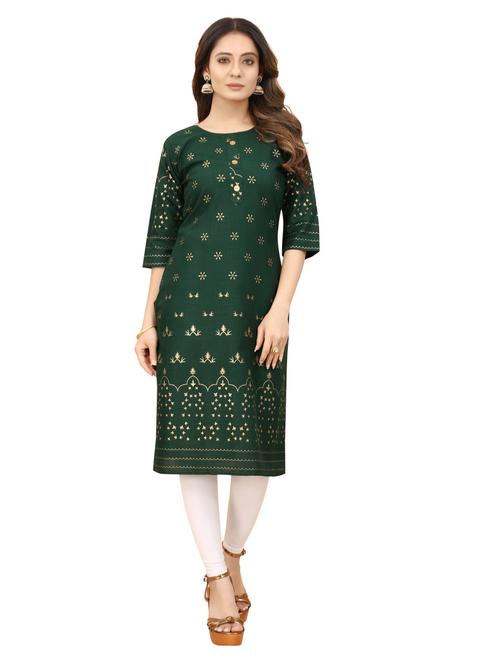 green foil print round neck straight kurta - 20394811 - Very Small Image - 1