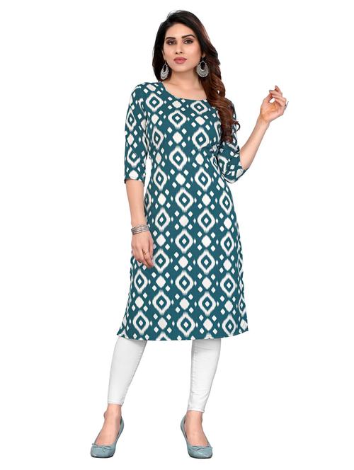 teal printed round neck straight kurta - 20394835 - Very Small Image - 1