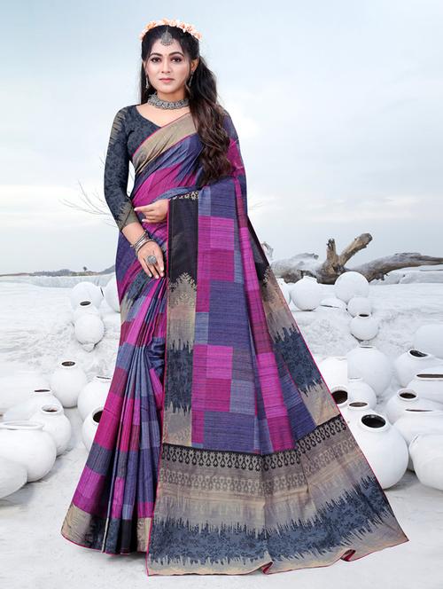 women's bordered royal blue colored saree - 20394897 - Very Small Image - 1