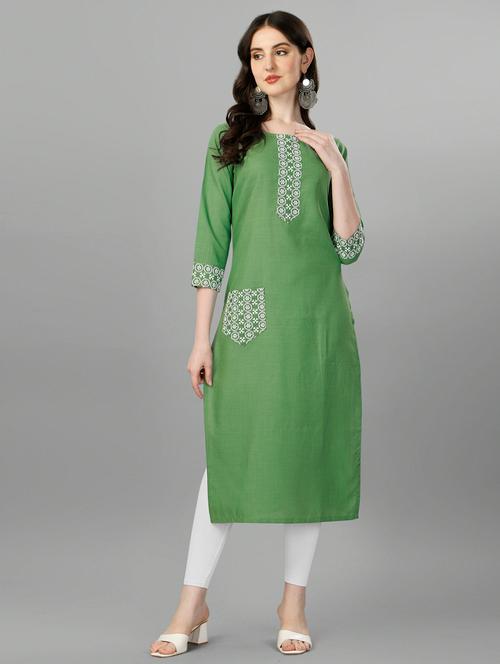 green solid with work straight kurta - 20394915 - Very Small Image - 1