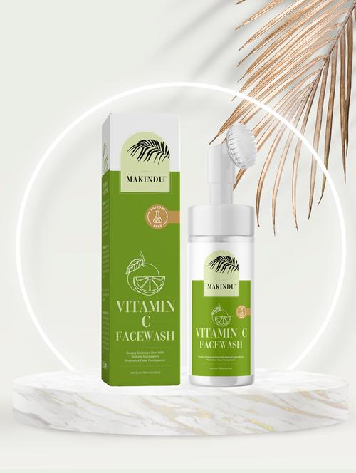 makindu cosmetics vitamin c face wash with foaming silicone cleanser brush powered by vitamin c- 150ml - 20394931 - Very Small Image - 1