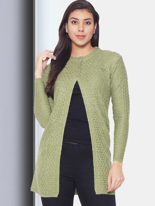 green self designed long sleeves long cardigan - 20397037 - Very Small Image - 1