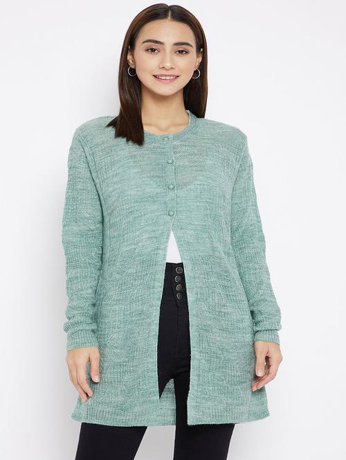 sea green self design cardigan - 20397105 - Very Small Image - 1