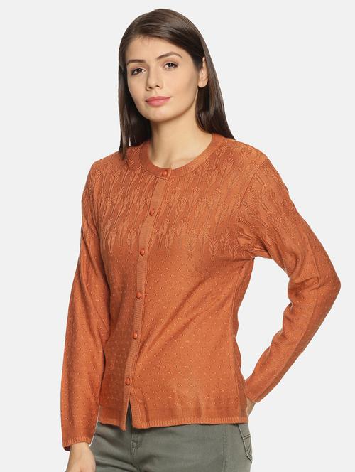 orange self design wool blend cardigan - 20397126 - Very Small Image - 1