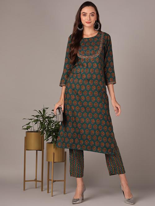 teal green kurta pant set - 20397252 - Very Small Image - 1