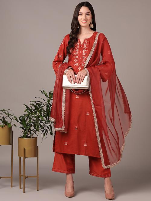women embroidered kurta palazzo set with dupatta - 20397261 - Very Small Image - 1