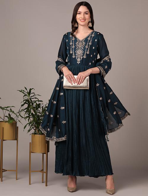 teal embroidered suit set - 20397264 - Very Small Image - 1