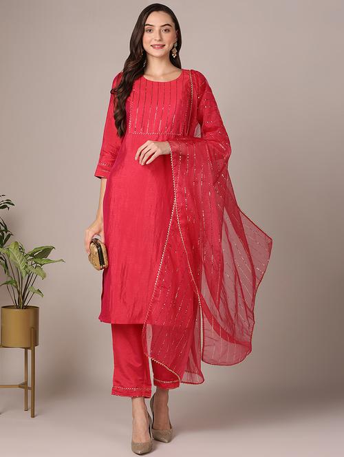 fuchsia three quarter sleeve suit set - 20397278 - Very Small Image - 1