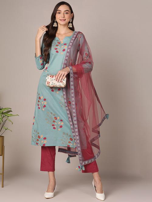light blue kurta pant set with dupatta - 20397291 - Very Small Image - 1
