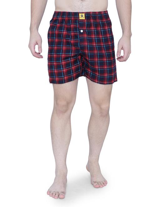 men navy blue regular fit cotton checkered boxers - 20404263 - Very Small Image - 1
