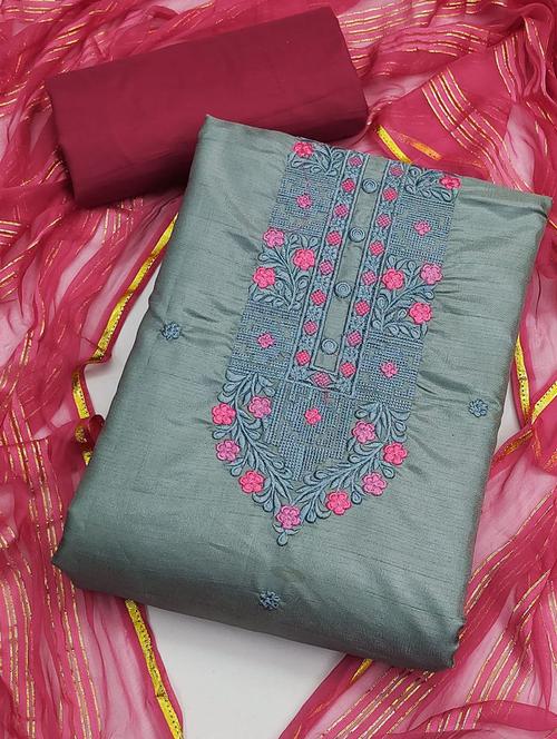 women grey embroidered unstitched suits - 20404680 - Very Small Image - 1