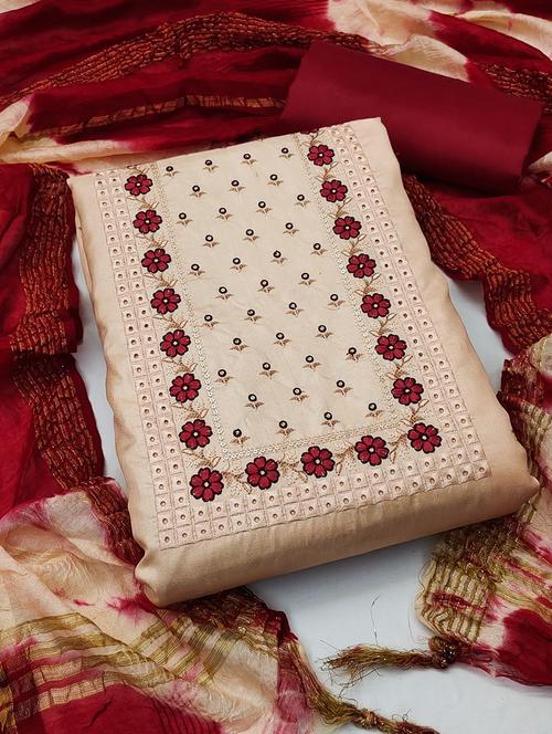 women beige embroidered unstitched suits - 20404766 - Very Small Image - 1