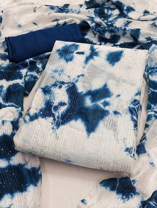 women bue tie & dye unstitched suits - 20404782 - Very Small Image - 1