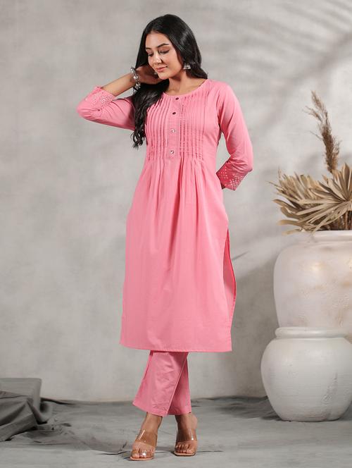 pink mirror work a-line kurta - 20404837 - Very Small Image - 1