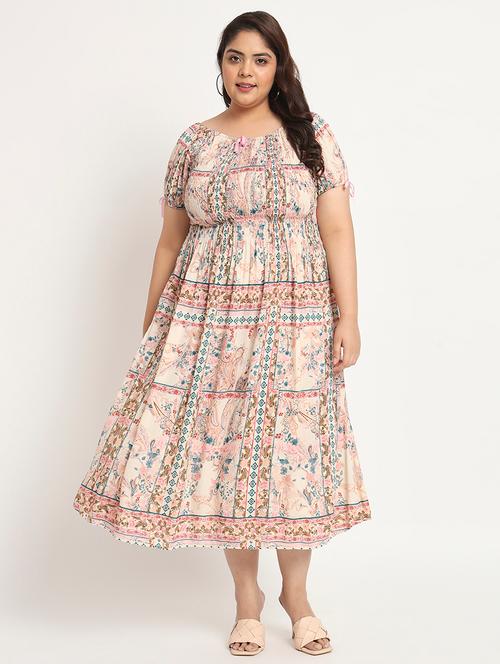 cream colored printe plus dress - 20405512 - Very Small Image - 1