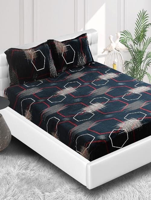 elastic fitted bedsheet king size bedsheet for double bed with 2 pillow covers - 20405912 - Very Small Image - 1
