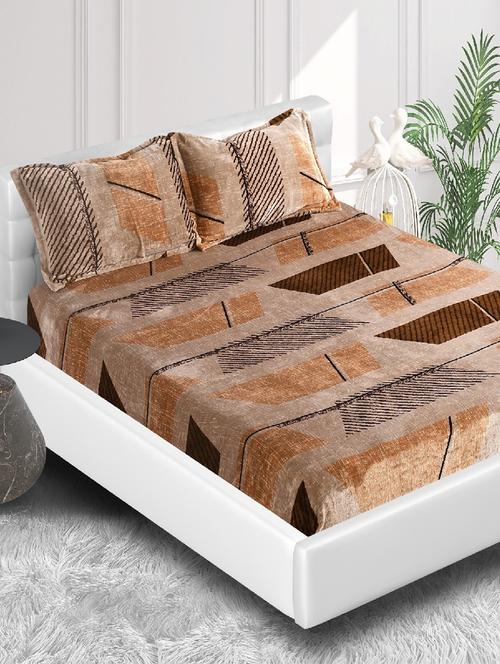 elastic fitted bedsheet king size bedsheet for double bed with 2 pillow covers - 20405916 - Very Small Image - 1