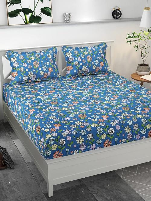 elastic fitted bedsheet king size bedsheet for double bed with 2 pillow covers - 20405925 - Very Small Image - 1