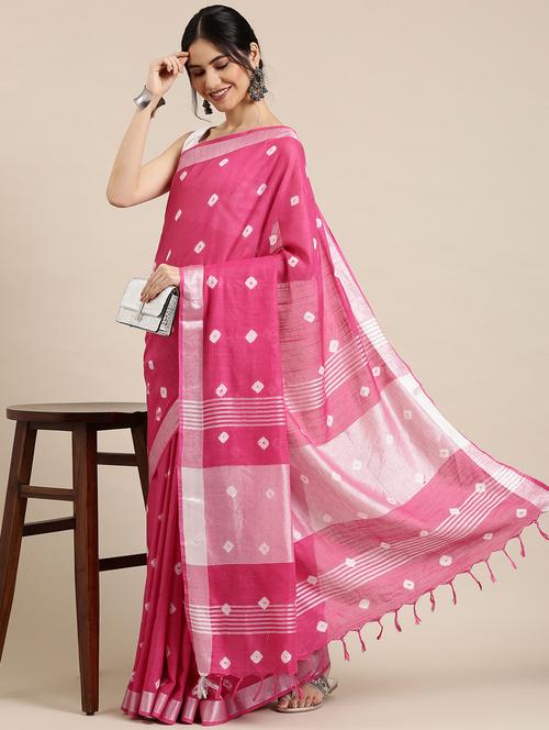 pink linen bhagalpuri saree with blouse - 20405951 - Very Small Image - 1