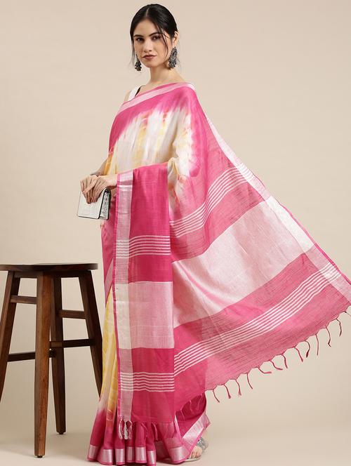 yellow linen bhagalpuri saree - 20405954 - Very Small Image - 1