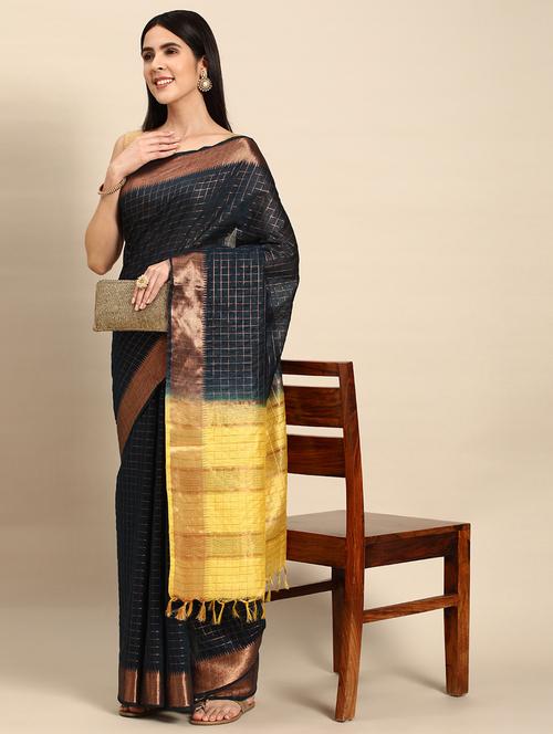 women's self design blue colored saree with blouse - 20405961 - Very Small Image - 1