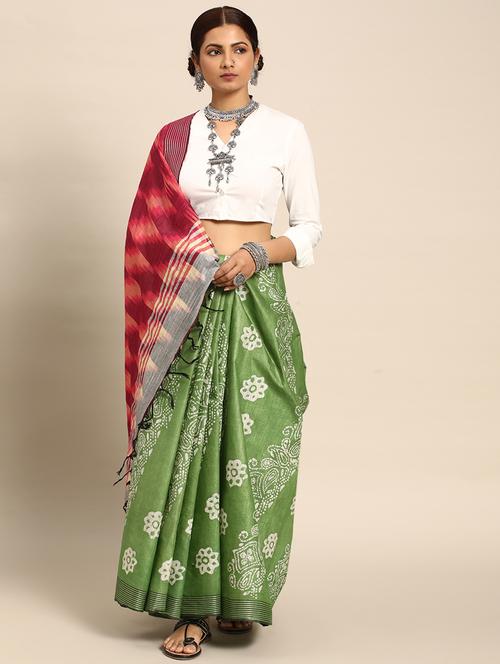 women's batik lime colored saree - 20405980 - Very Small Image - 1