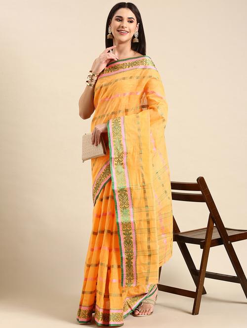 orange cotton tant saree with blouse - 20406016 - Very Small Image - 1