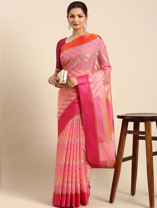pink art silk banarasi saree with blouse - 20406029 - Very Small Image - 1