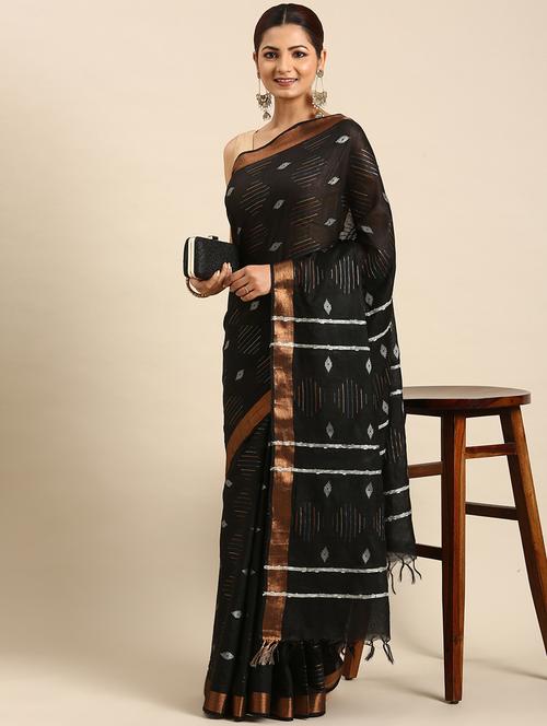 women's self design black colored saree with blouse - 20406034 - Very Small Image - 1