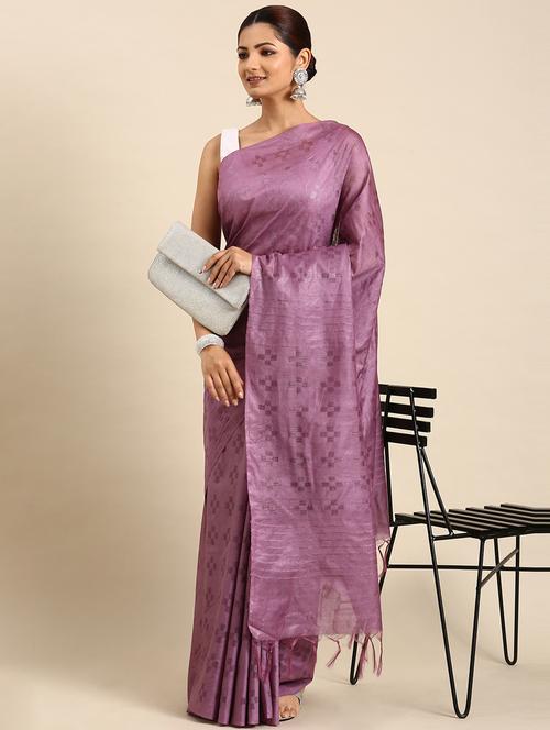 purple self design saree with blouse - 20406036 - Very Small Image - 1