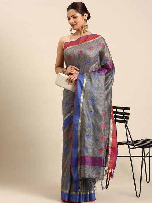 women's self design grey colored saree with blouse - 20406041 - Very Small Image - 1
