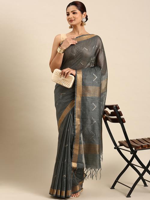 women's self design grey colored saree with blouse - 20406044 - Very Small Image - 1