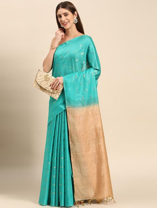 women's self design turquoise colored saree with blouse - 20406090 - Very Small Image - 1
