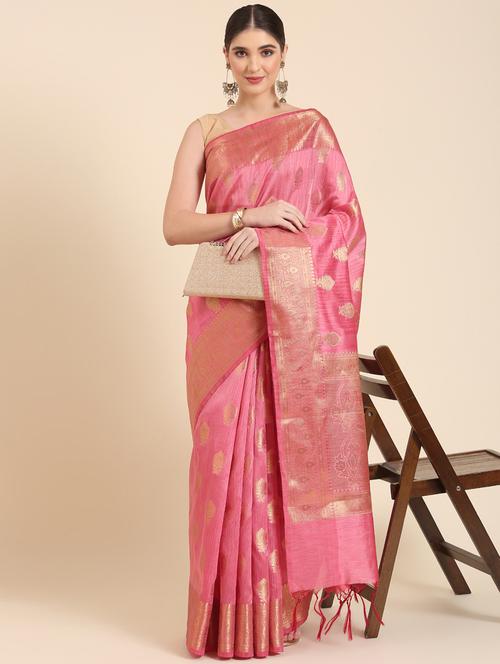 pink self design banarasi saree with blouse - 20406091 - Very Small Image - 1