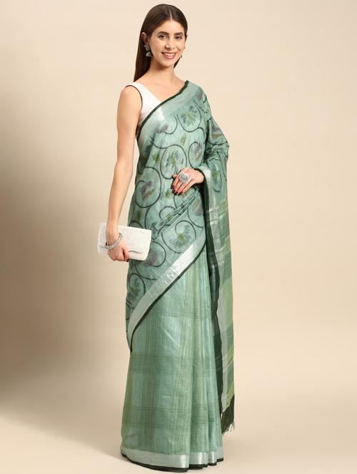 women's self design neo mint colored saree with blouse - 20406106 - Very Small Image - 1