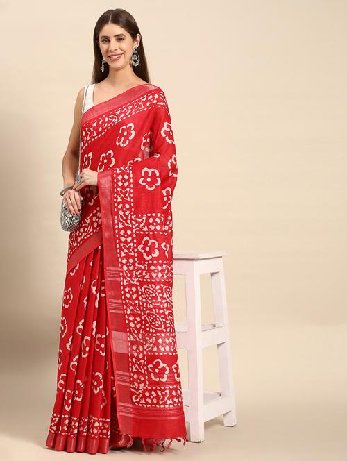 women's batik red colored saree with blouse - 20406114 - Very Small Image - 1