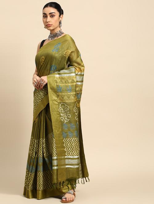 women's self design green colored saree with blouse - 20406127 - Very Small Image - 1