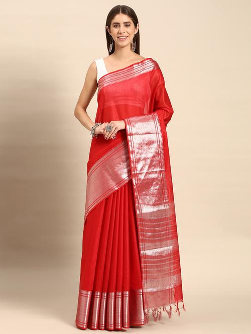 women's self design red colored saree with blouse - 20406150 - Very Small Image - 1