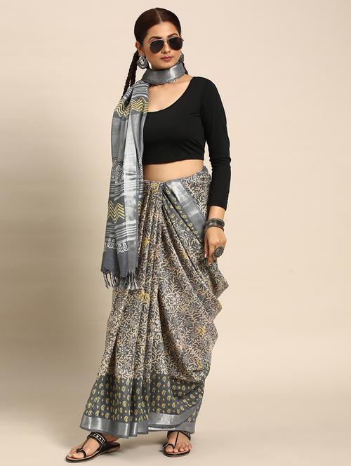 women's floral grey colored saree with blouse - 20406160 - Very Small Image - 1
