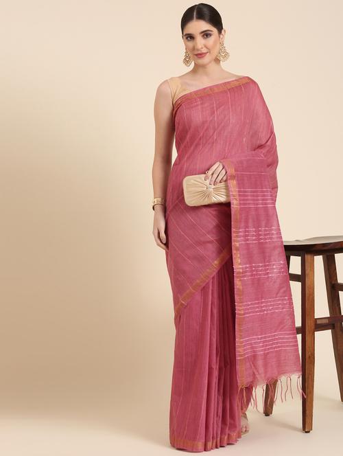 women's self design pink colored saree with blouse - 20406171 - Very Small Image - 1