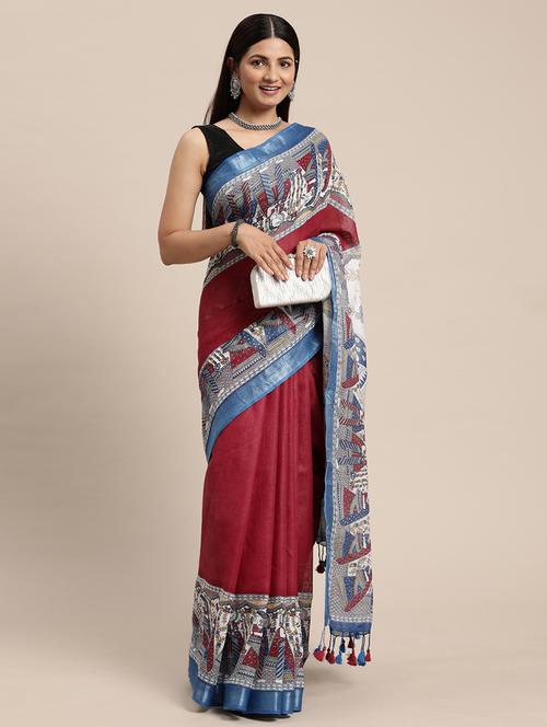 women's bordered maroon colored saree with blouse - 20406215 - Very Small Image - 1