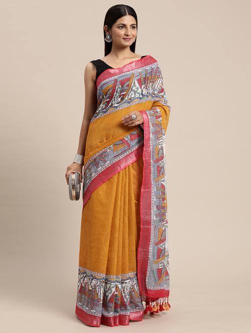 women mustard solid bhagalpuri saree with blouse - 20406219 - Very Small Image - 1