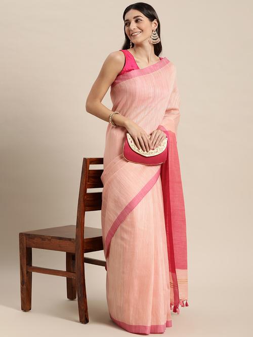pink handloom saree with blouse - 20406229 - Very Small Image - 1