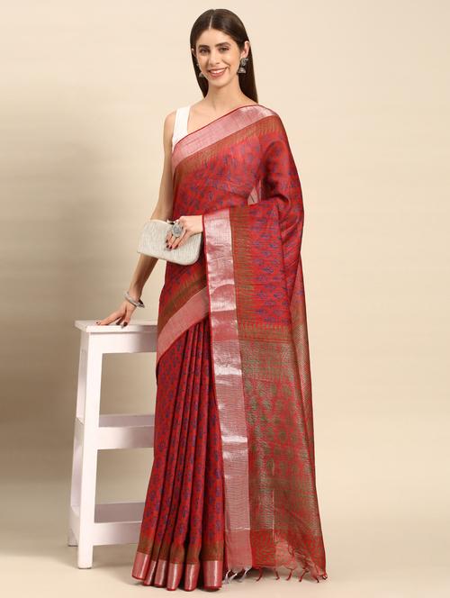women's printed maroon colored saree - 20406251 - Very Small Image - 1
